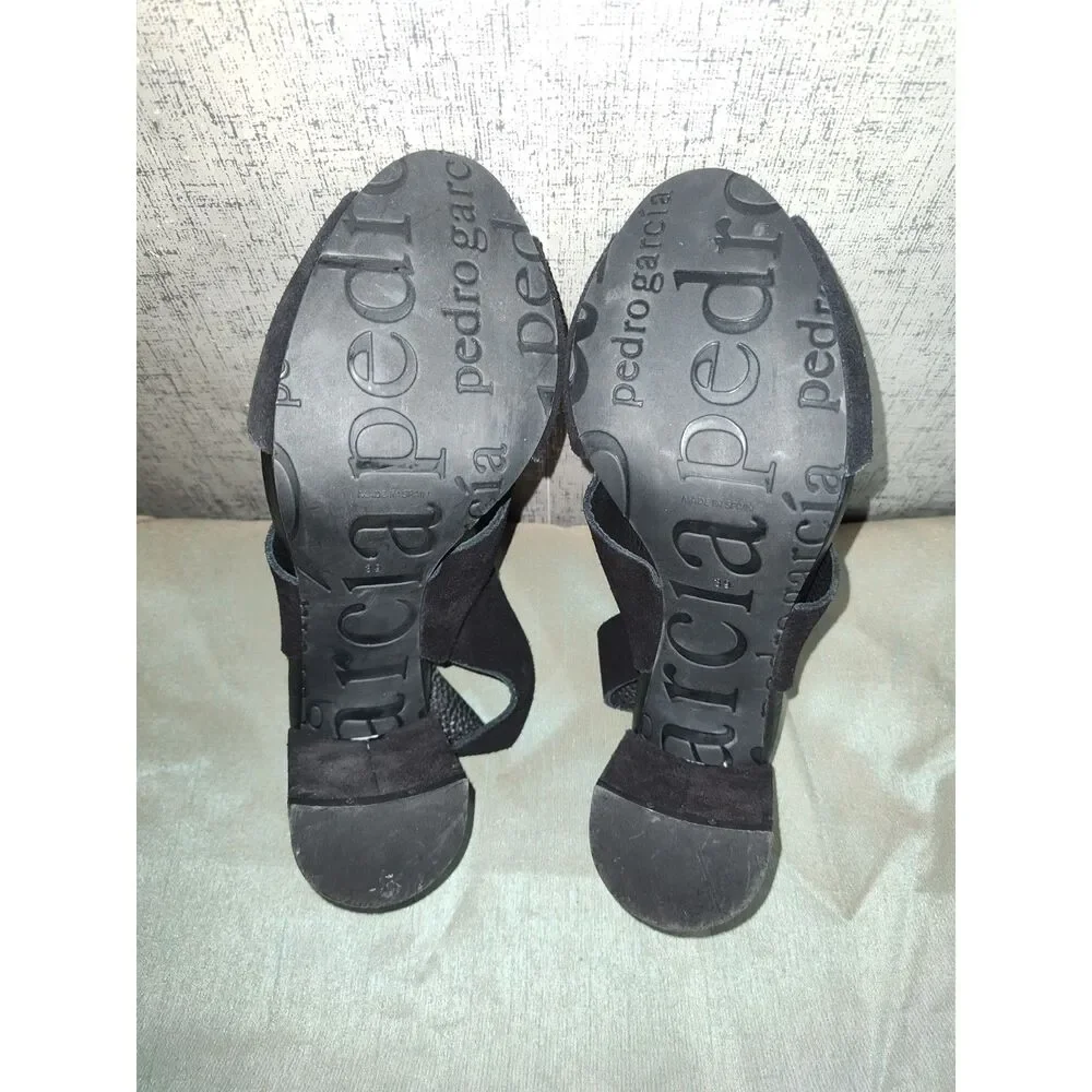 Pedro Garcia Black Suede Cross Strap Slingback Sandals Sz 39